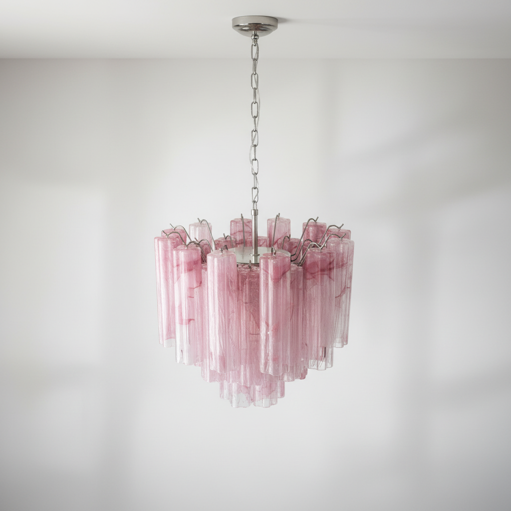 Murelli Tronchi Chandelier – 36 Alabaster Pink Glass Tubes