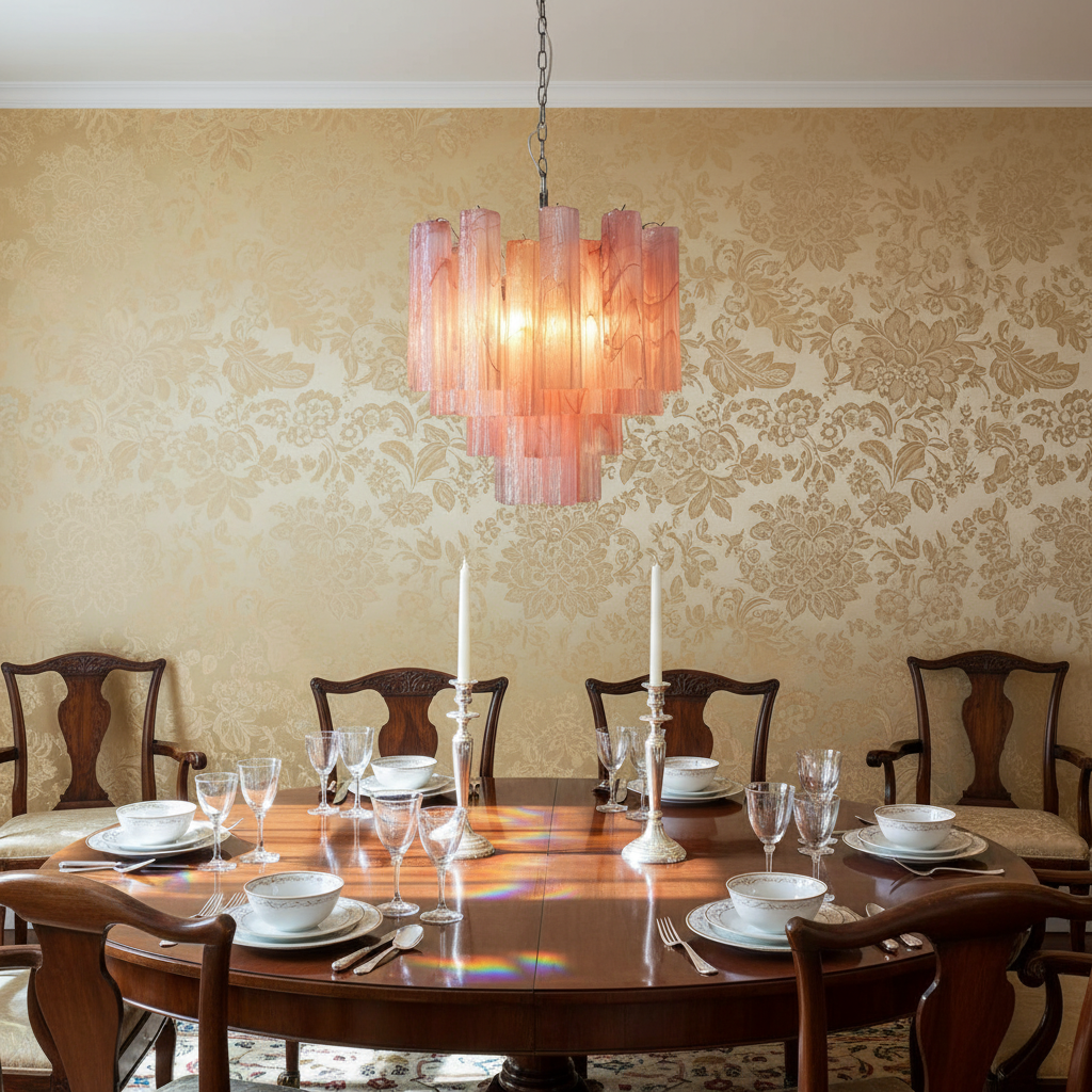 Murelli Tronchi Chandelier – 36 Alabaster Pink Glass Tubes