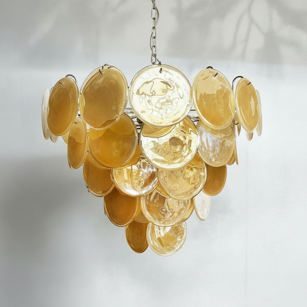 Murano Chandelier – 57 Gold Alabaster Glass Disks
