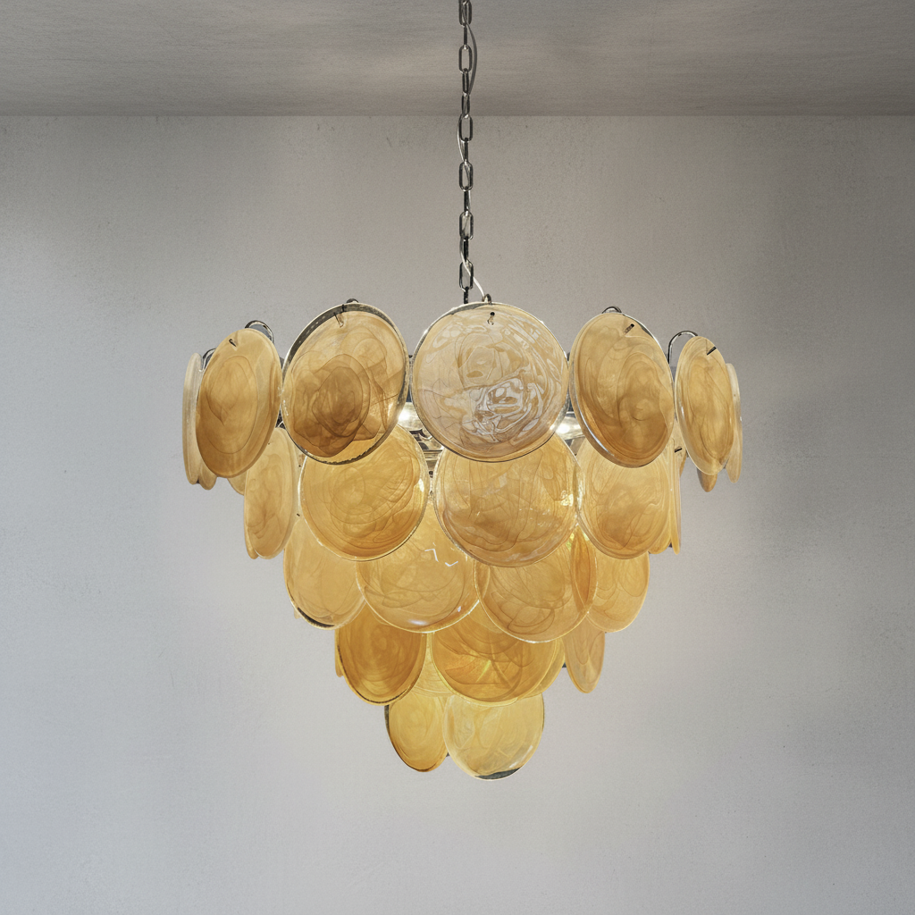 Murano Chandelier – 57 Gold Alabaster Glass Disks