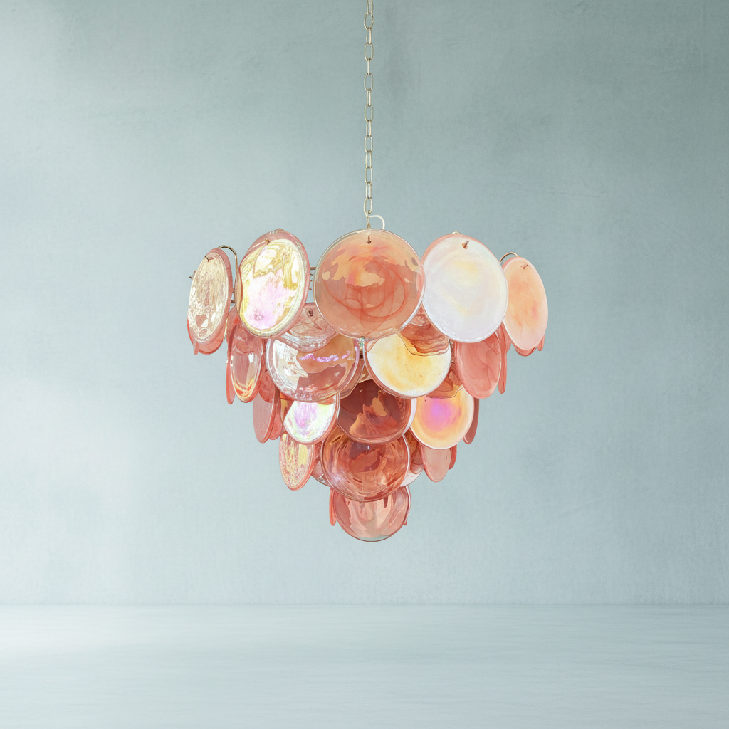 Murano Chandelier – 57 Pink Alabaster Glass Disks
