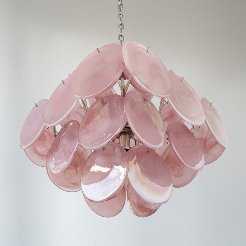 Murano Chandelier – 36 Pink Alabaster Glass Disks