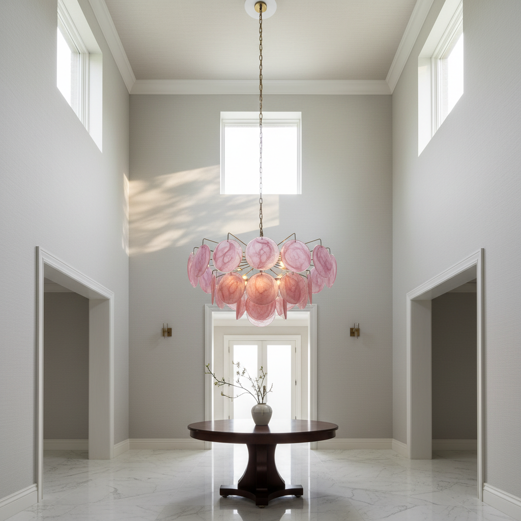 Murano Chandelier – 36 Pink Alabaster Glass Disks
