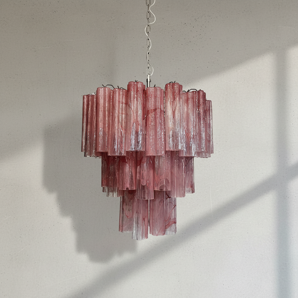 Murano Chandelier – 48 Alabaster Pink Glass Tubes