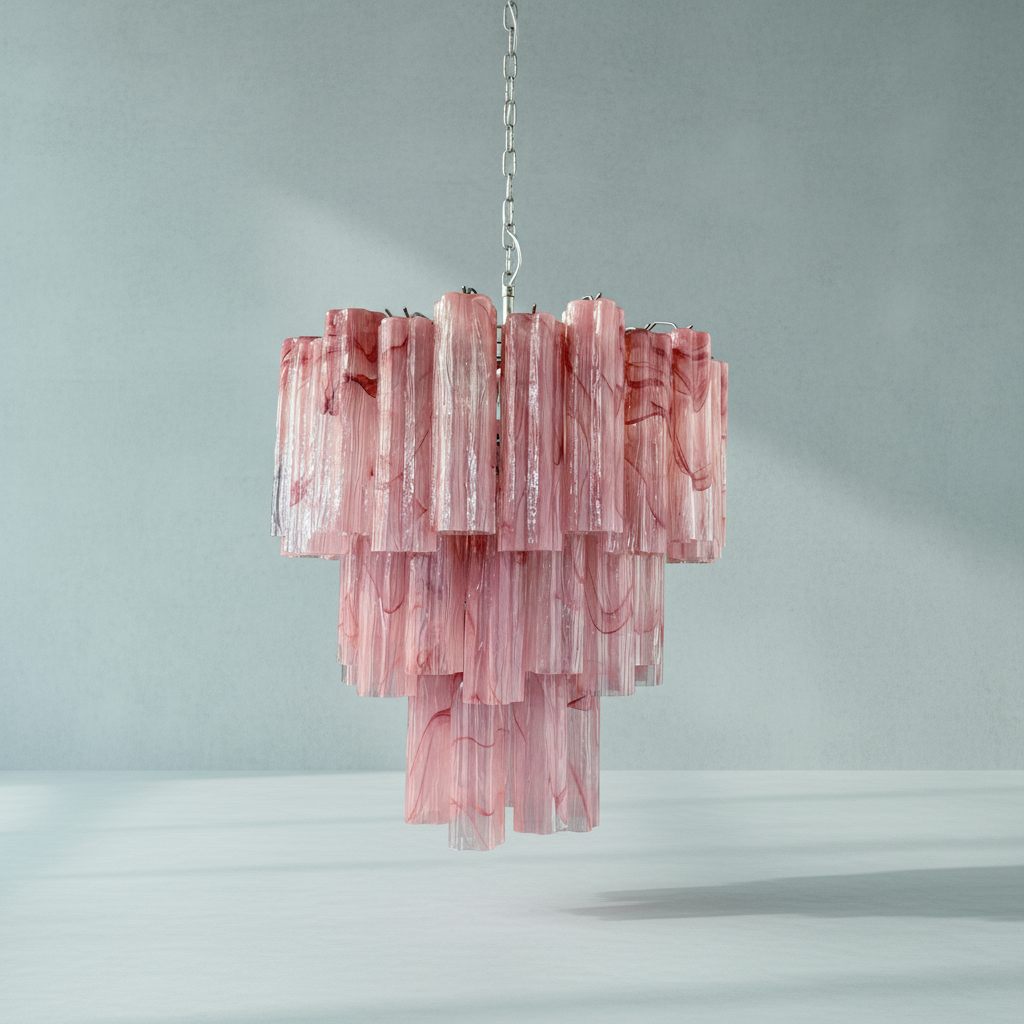Murano Chandelier – 48 Alabaster Pink Glass Tubes