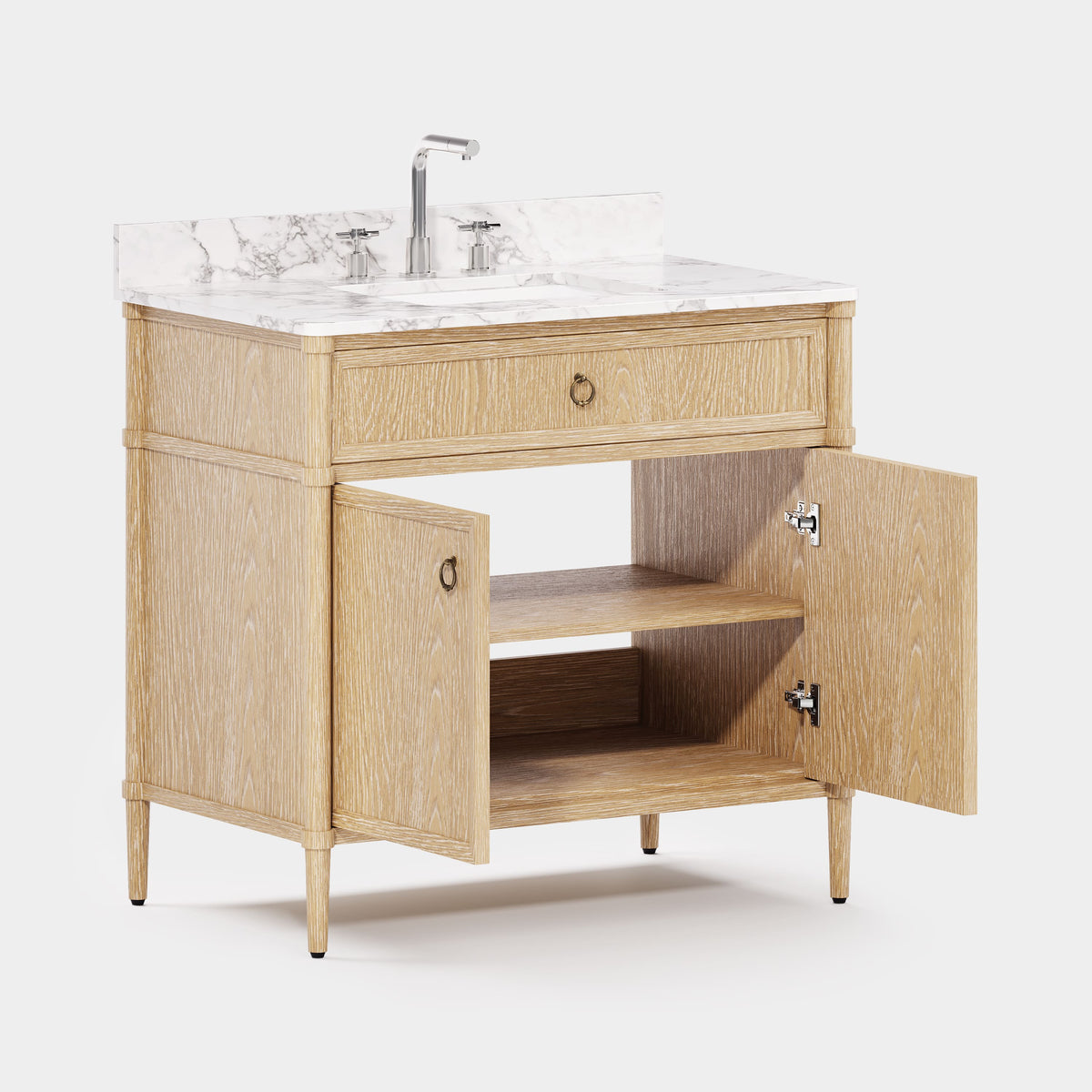 36" Bathroom Vanity Cabinet with Marble Top — Light Oak