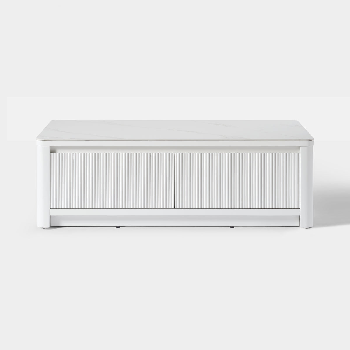 Fluted 2-Drawer Coffee Table with Stone Top — White