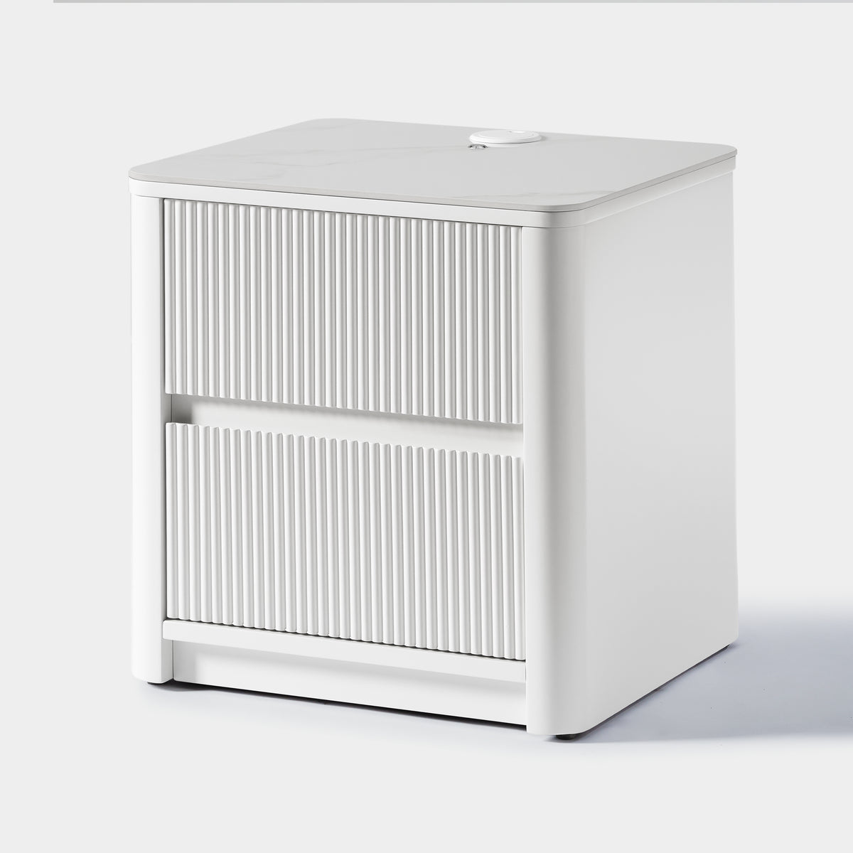 Fluted 2-Drawer Nightstand with Charging Port — White