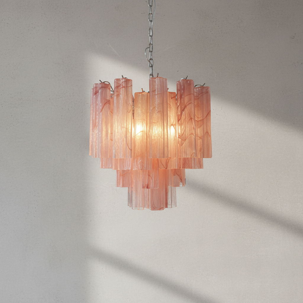 Murelli Tronchi Chandelier – 36 Alabaster Pink Glass Tubes