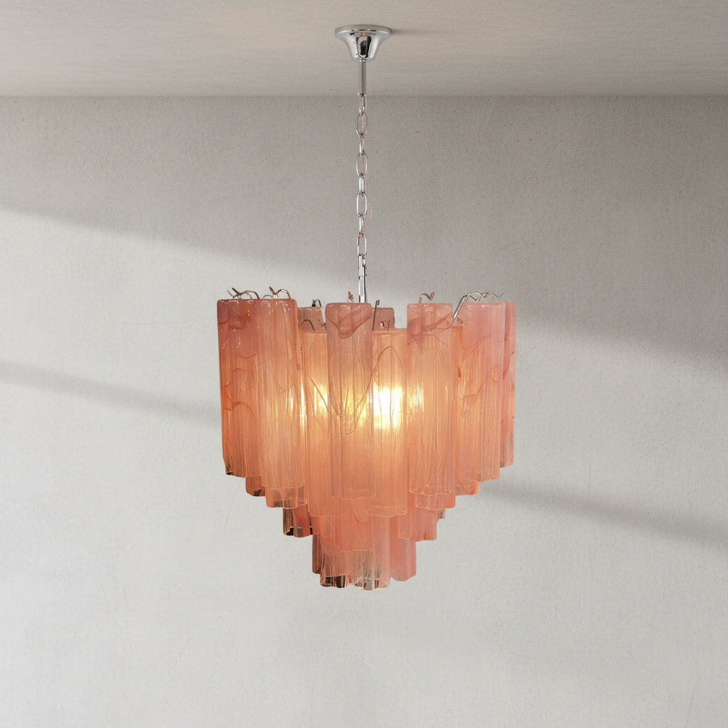 Murelli Tronchi Chandelier – 36 Alabaster Pink Glass Tubes