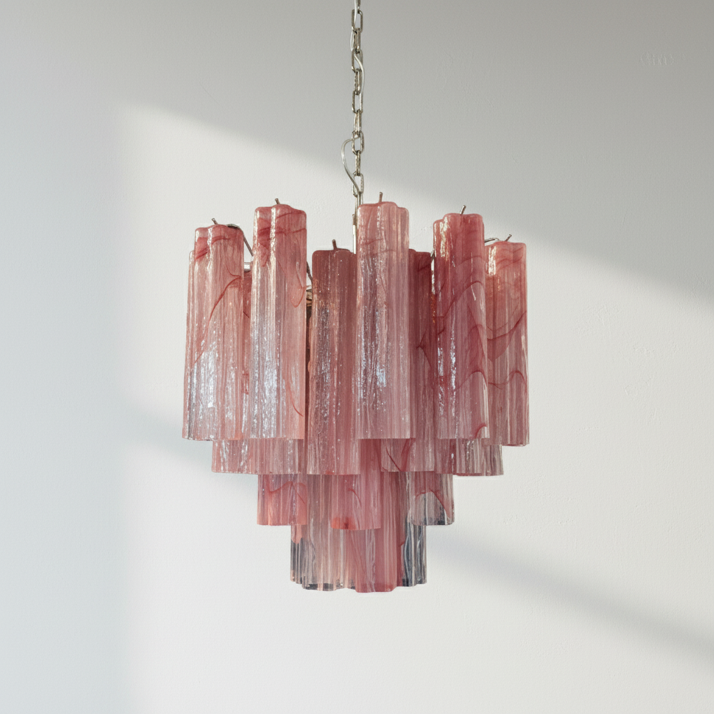 Murelli Tronchi Chandelier – 36 Alabaster Pink Glass Tubes