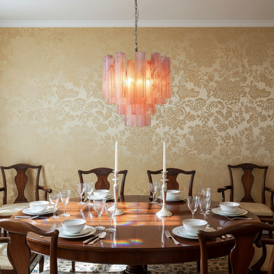 Murelli Tronchi Chandelier – 36 Alabaster Pink Glass Tubes
