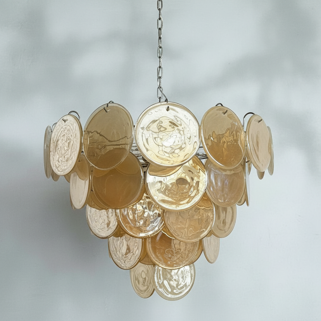Murano Chandelier – 57 Gold Alabaster Glass Disks