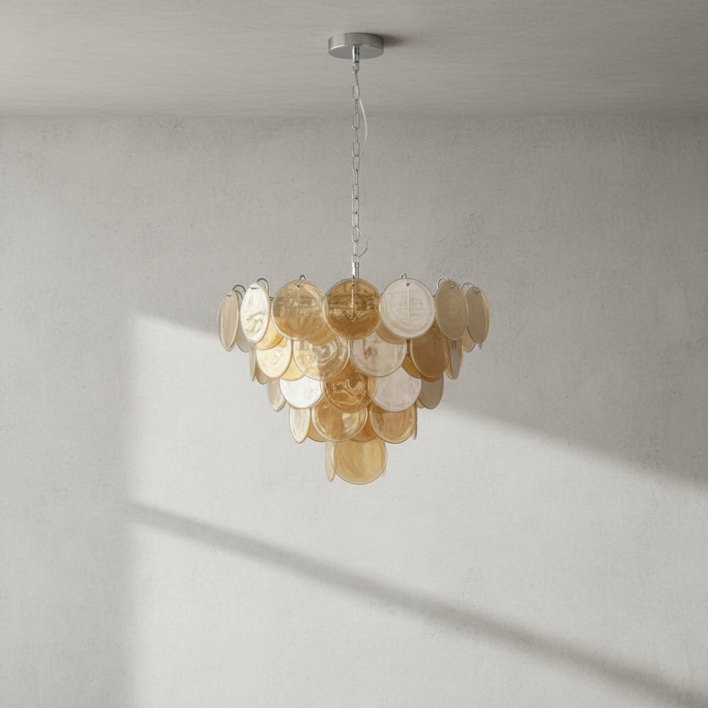 Murano Chandelier – 57 Gold Alabaster Glass Disks