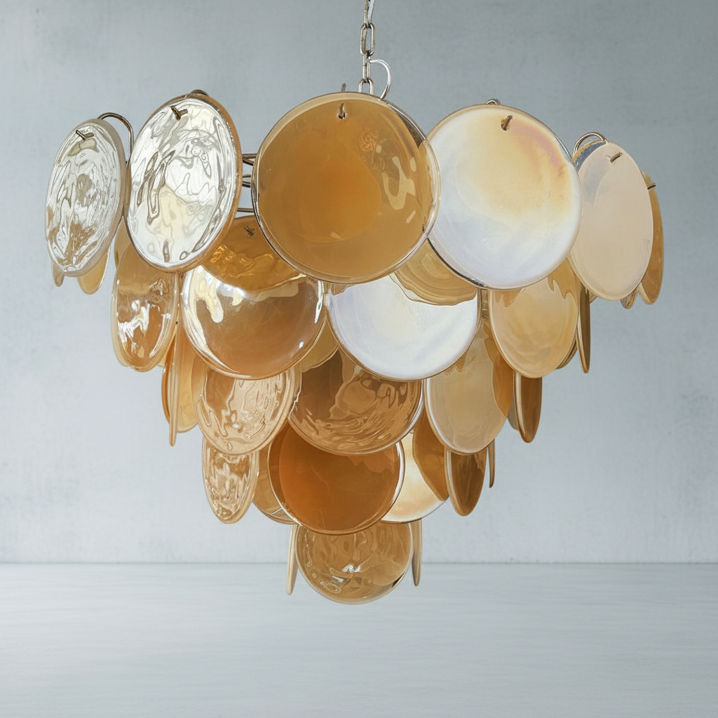 Murano Chandelier – 57 Gold Alabaster Glass Disks