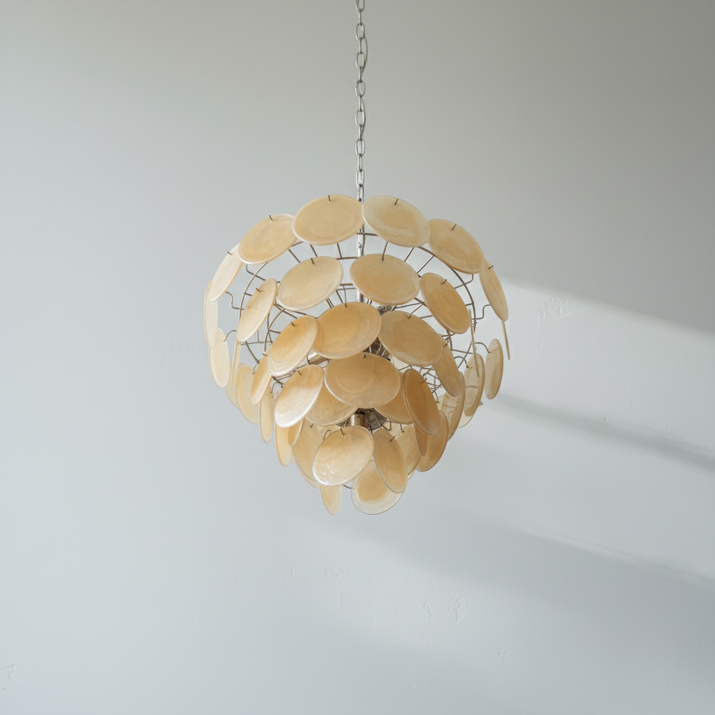 Murano Chandelier – 57 Gold Alabaster Glass Disks
