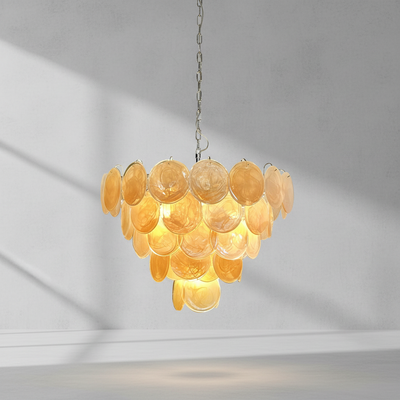 Murano Chandelier – 57 Gold Alabaster Glass Disks