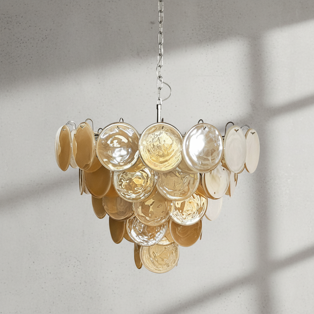 Murano Chandelier – 57 Gold Alabaster Glass Disks