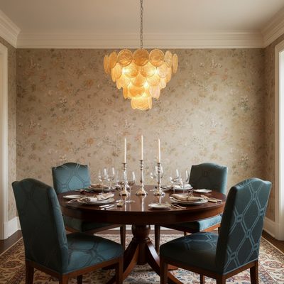 Murano Chandelier – 57 Gold Alabaster Glass Disks