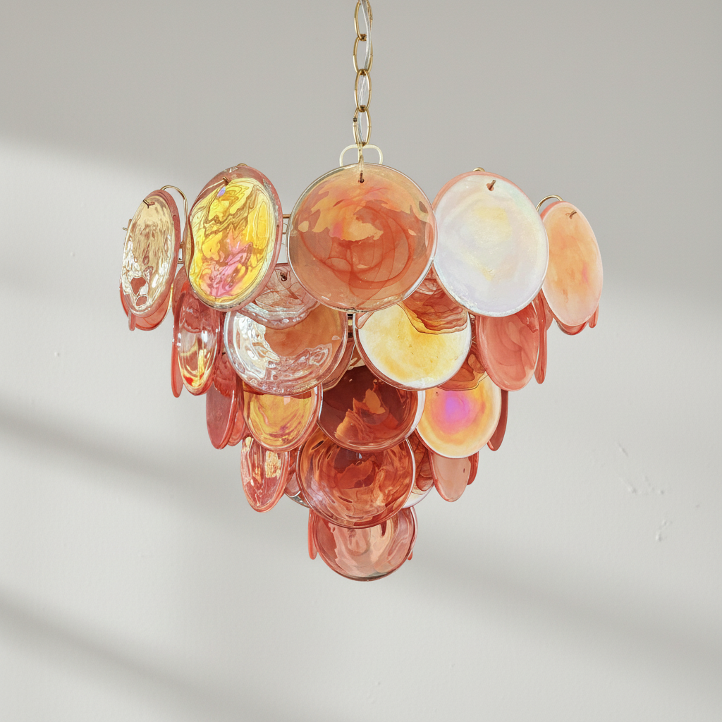 Murano Chandelier – 57 Pink Alabaster Glass Disks