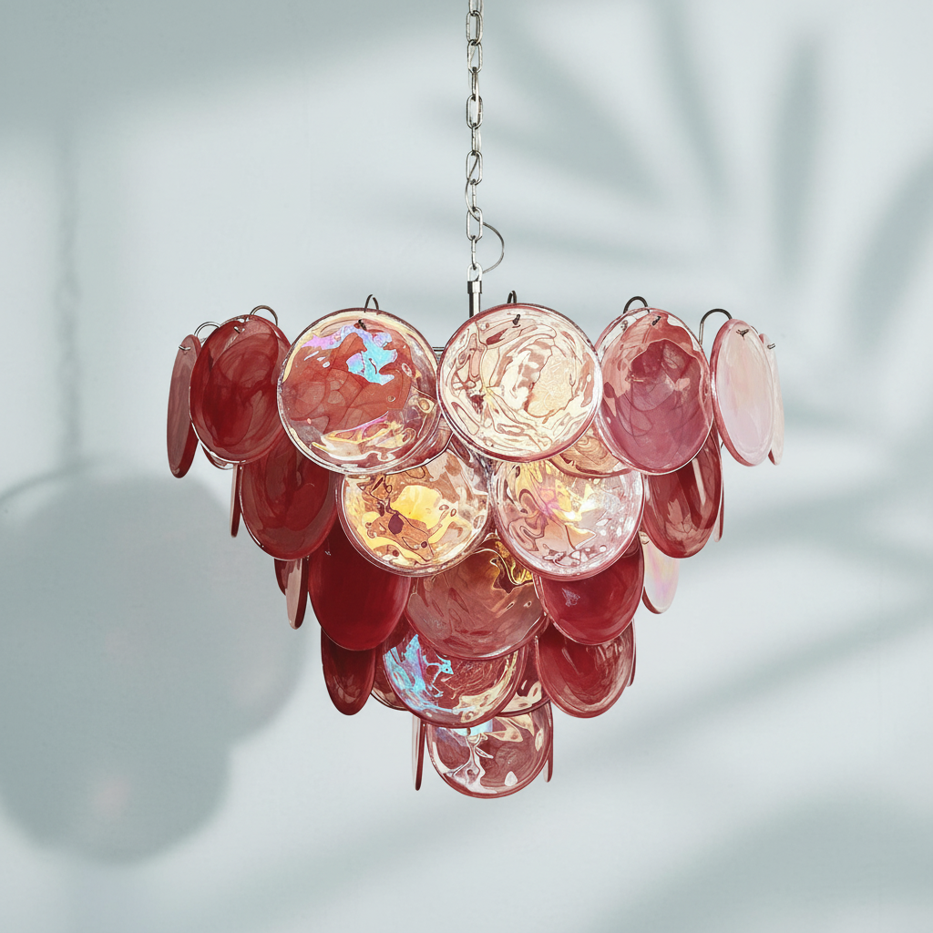 Murano Chandelier – 57 Pink Alabaster Glass Disks