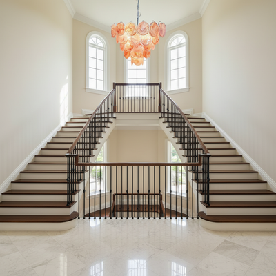 Murano Chandelier – 57 Pink Alabaster Glass Disks