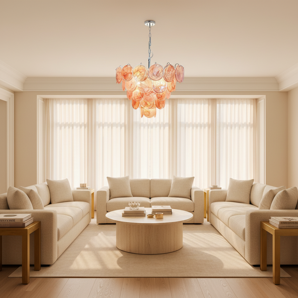 Murano Chandelier – 57 Pink Alabaster Glass Disks