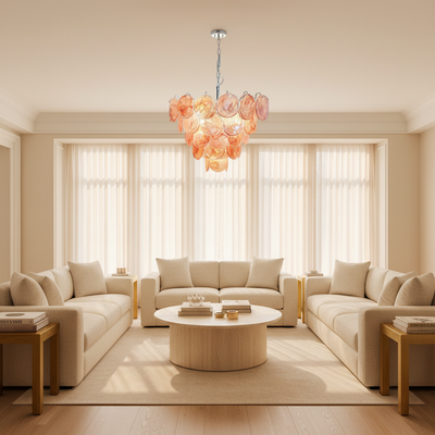 Murano Chandelier – 57 Pink Alabaster Glass Disks