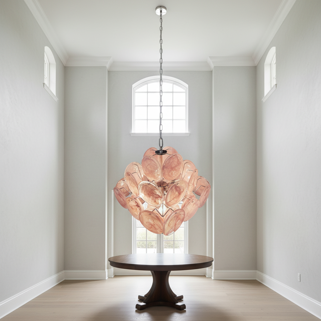 Murano Chandelier – 36 Pink Alabaster Glass Disks