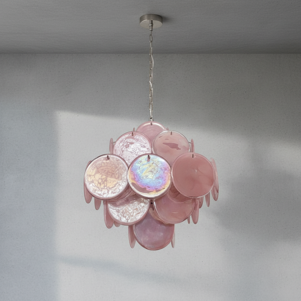 Murano Chandelier – 36 Pink Alabaster Glass Disks