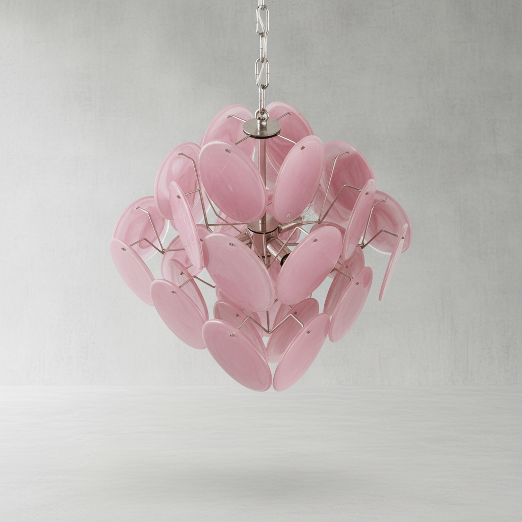 Murano Chandelier – 36 Pink Alabaster Glass Disks
