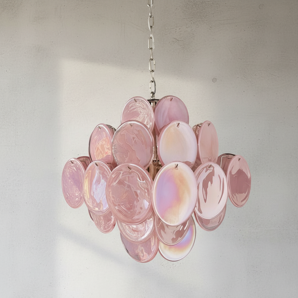 Murano Chandelier – 36 Pink Alabaster Glass Disks