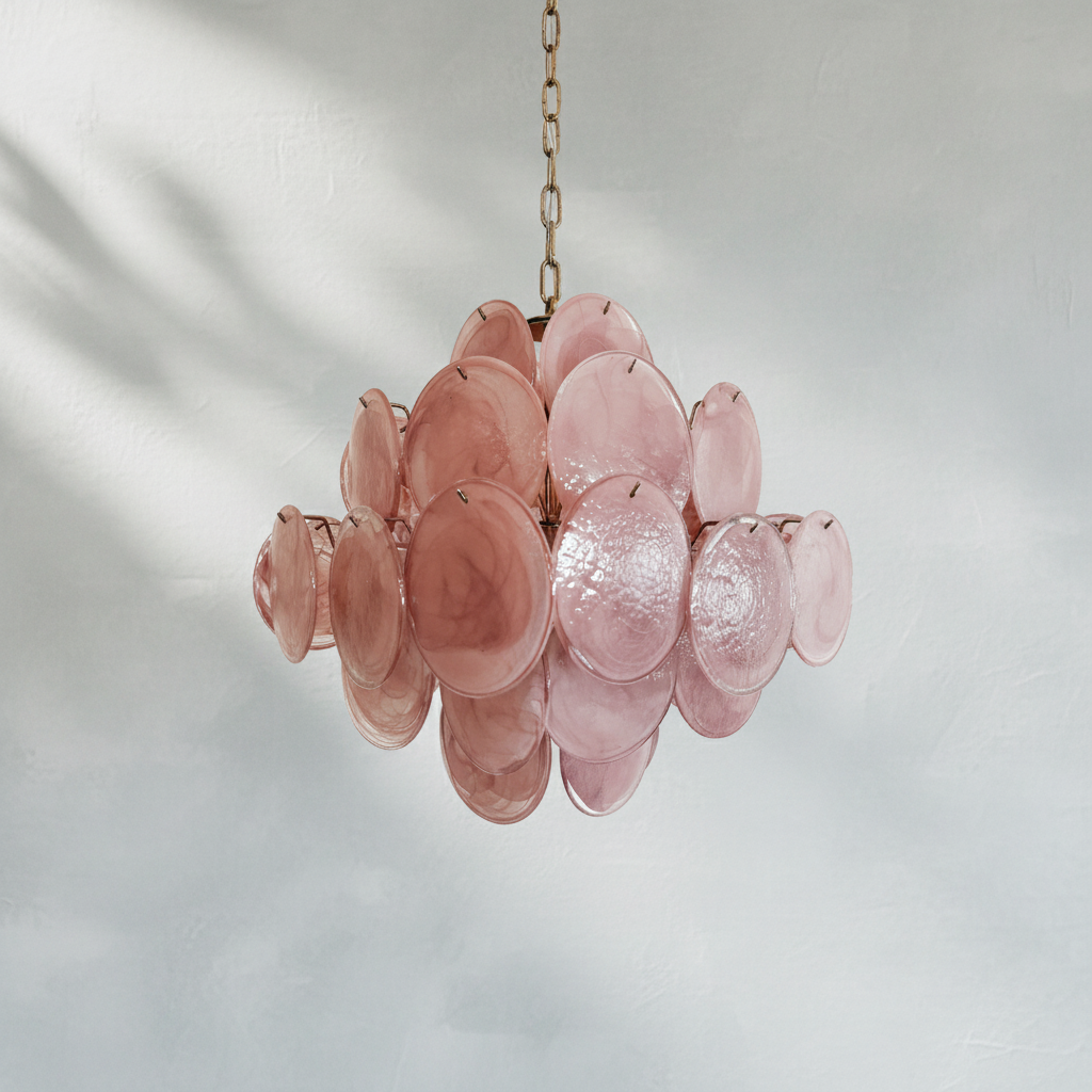 Murano Chandelier – 36 Pink Alabaster Glass Disks