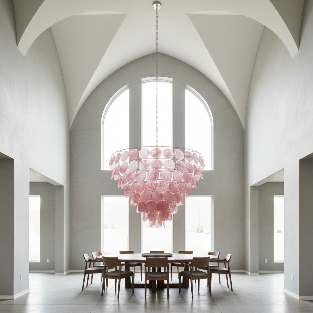 Murano Chandelier – 36 Pink Alabaster Glass Disks