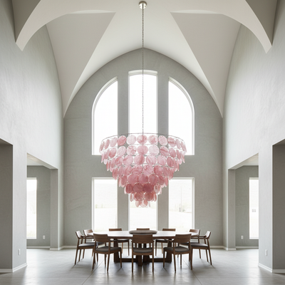 Murano Chandelier – 36 Pink Alabaster Glass Disks
