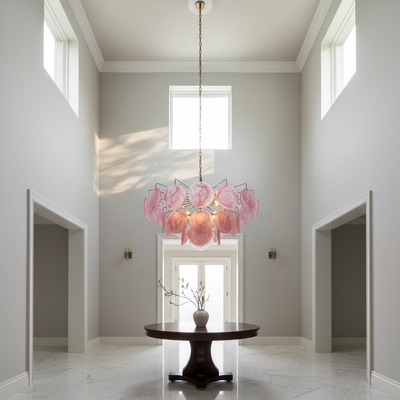 Murano Chandelier – 36 Pink Alabaster Glass Disks