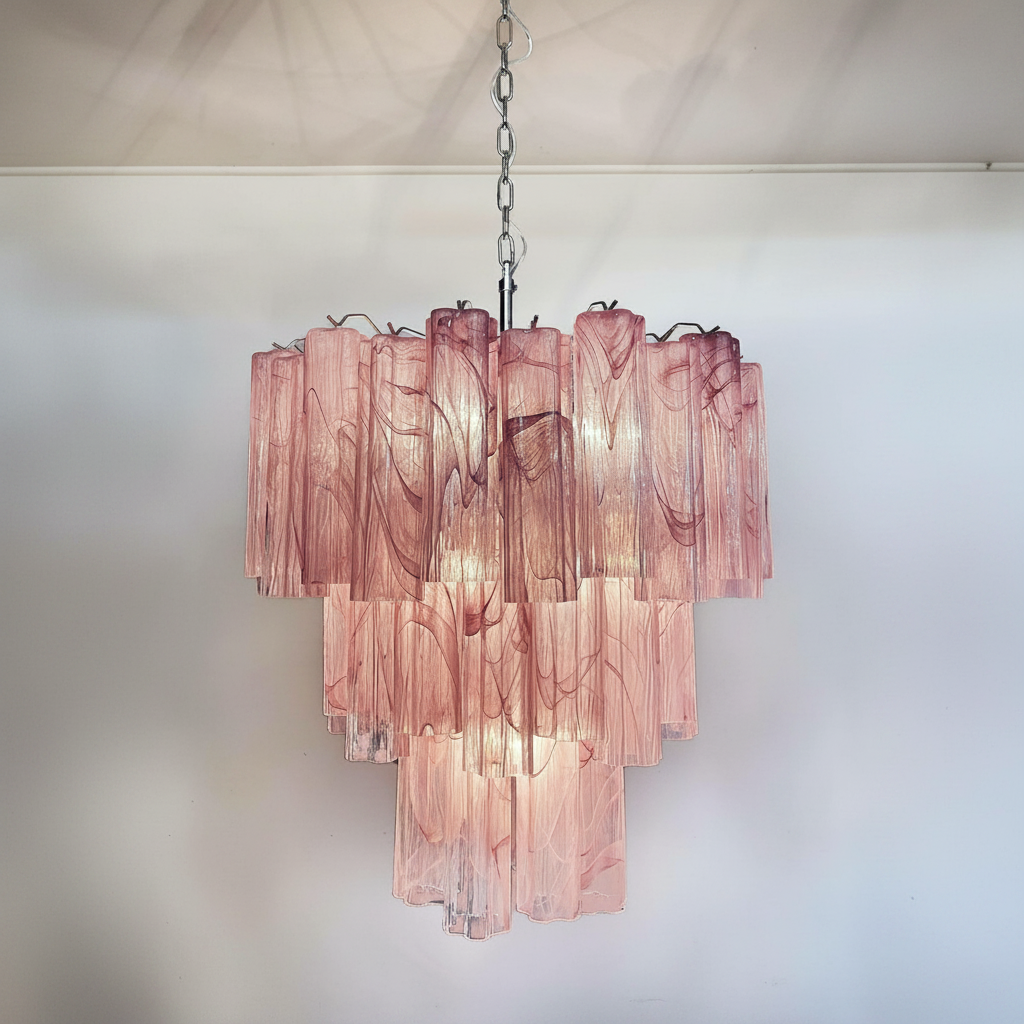 Murano Chandelier – 48 Alabaster Pink Glass Tubes