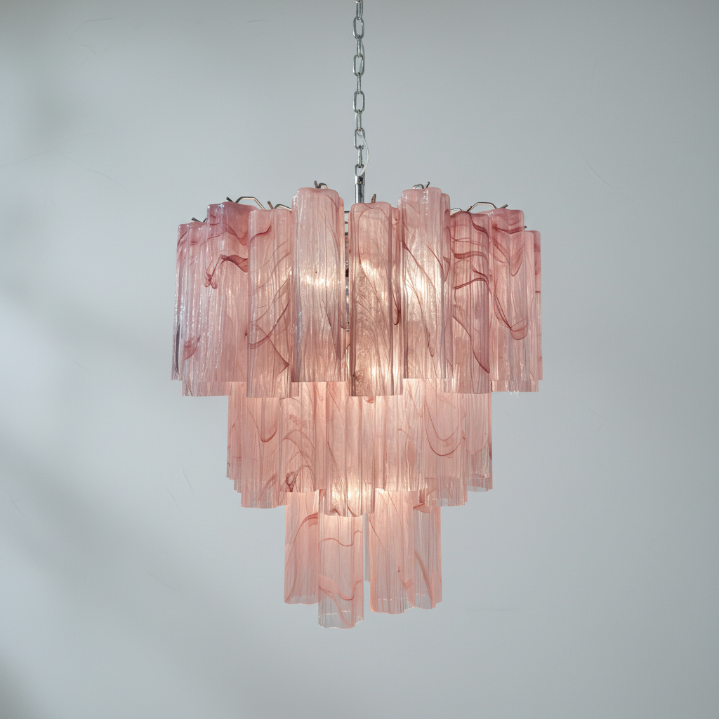 Murano Chandelier – 48 Alabaster Pink Glass Tubes
