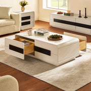 2-Drawer Coffee Table with Black Bar Handles — White