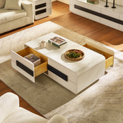 2-Drawer Coffee Table with Black Bar Handles — White