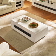2-Drawer Coffee Table with Black Bar Handles — White