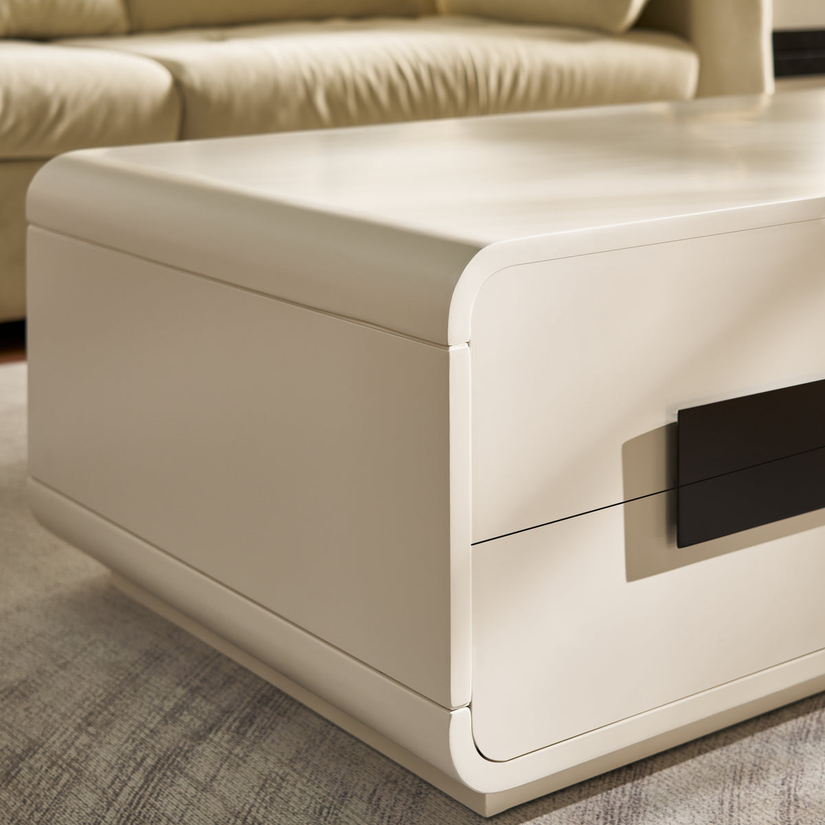 2-Drawer Coffee Table with Black Bar Handles — White