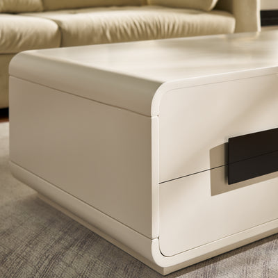 2-Drawer Coffee Table with Black Bar Handles — White