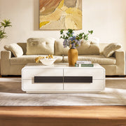 2-Drawer Coffee Table with Black Bar Handles — White