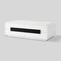 2-Drawer Coffee Table with Black Bar Handles — White