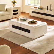 2-Drawer Coffee Table with Black Bar Handles — White