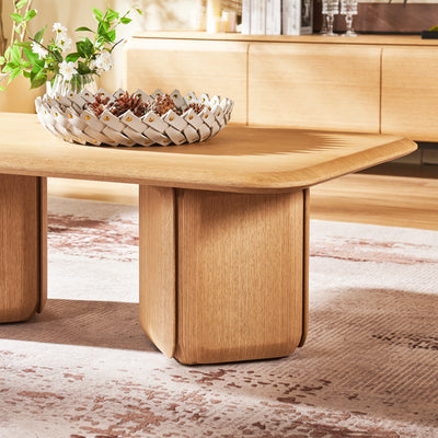 Dual Pedestal Oak Coffee Table