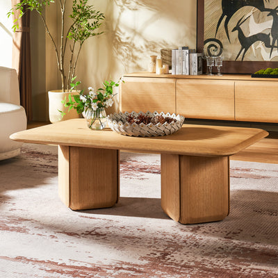 Dual Pedestal Oak Coffee Table