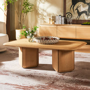 Dual Pedestal Oak Coffee Table