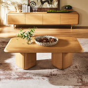 Dual Pedestal Oak Coffee Table